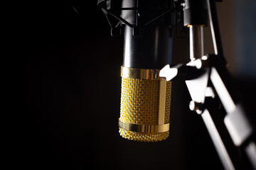 Isolated microphone in a home recording studio. Microphone for music, podcast to record at home.