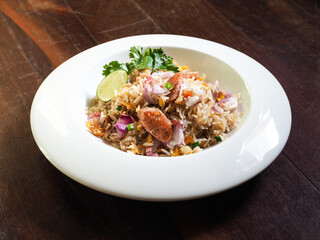 Thai fried rice with sour pork sausage