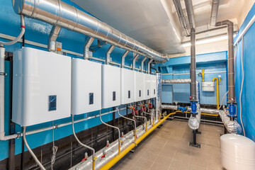 gas boiler room, boilers and equipment