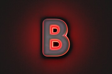 vintage grey stone alphabet with red outline and back light - letter B isolated on dark grey, 3D illustration of symbols