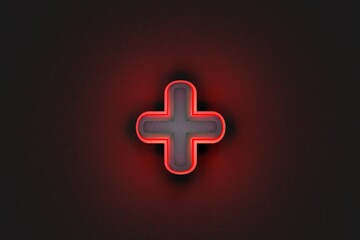 Obraz premium aged grey stone font with red outline and back light - plus isolated on dark grey, 3D illustration of symbols