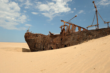 The wreck of the ship Eduard Bohlan rusting away in the Namib desert since 1909