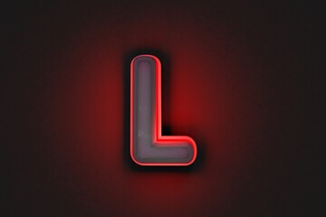 aged grey concrete font with red outline and back light - letter L isolated on dark grey, 3D illustration of symbols