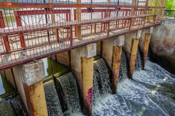 Sysert river, Russia, water discharge at a dam