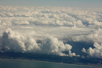 salvador, bahia / brazil - april 24, 2008: view from an airplane window during flight in the city...