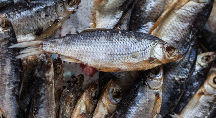 Dried small river fish closeup