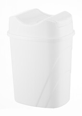 White plastic trash can, isolated on a white background.