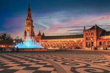 Plaza de Espana (Place d' Espagne) it is tourist attraction and landmark in Sevilla Andalusia, Spain