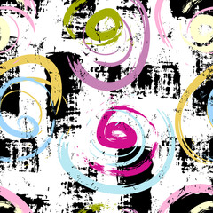 seamless abstract background pattern, with circles/swirls, paint strokes and splashes