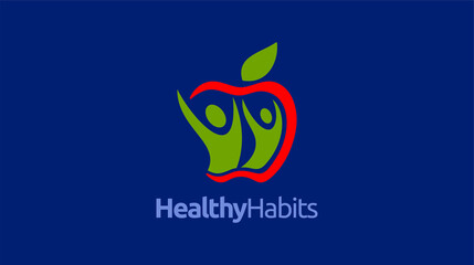 Healthy icon with apple and abstract figure, Apple health care vector logo template.