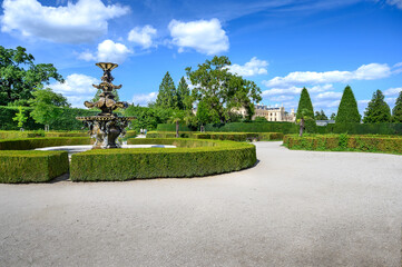 Water fountain in flower garden of Lednice chateau in South Moravia – UNESCO (Czech Republic)