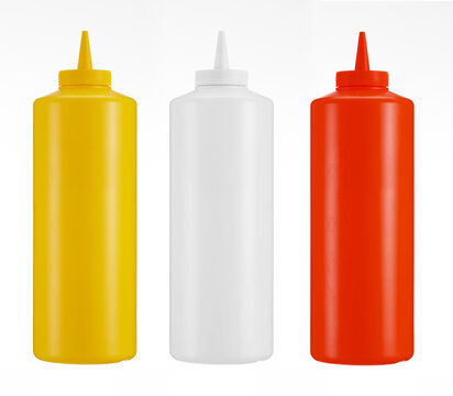 Ketchup, Mustard and Mayonnaise bottles isolated on white background