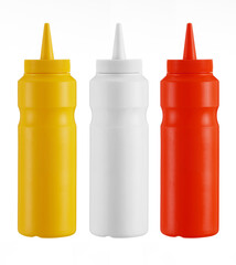 Ketchup, Mustard and Mayonnaise bottles isolated on white background