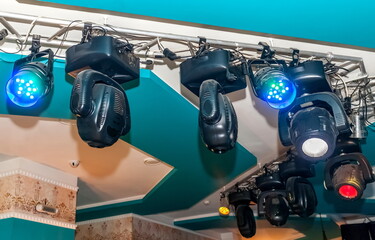 Lighting equipment on the ceiling of the building room