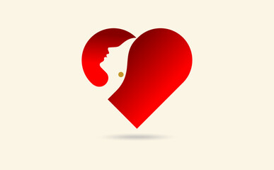 Women in heart, The stylized vector of female silhouette in red heart. love concept.