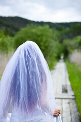 beautiful girl in a white dress
