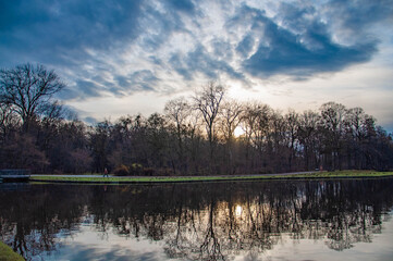 The lake view of Schloß Nymphenburg in Germany.