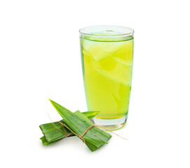 Pandan Juice Healthy drinking water isolated on the white background. clipping path.