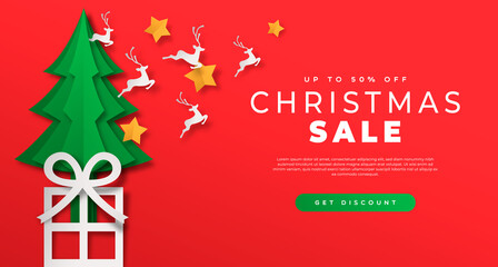 Obraz na płótnie Canvas Christmas sale paper cut gift box web template