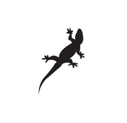 Black flat icon of gecko on white background - obrazy, fototapety, plakaty