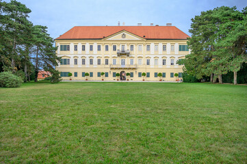 Fototapeta na wymiar View of back facade of Valtice castle - baroque residences, UNESCO (Czech Republic)