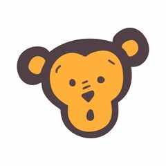 Vector illustration monkey head - cute simple animal isolated on white background. Cartoon portrait in a flat design.