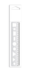 3D illustration of clear plastic ruler of 20 cm in folder with hanging
