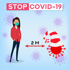 Christmas social distancing concept. Flat vector banner. Christmas covid concept. Christmask. Six Feet distance. Stop coronavirus.