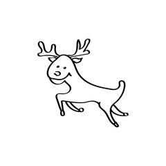 Hand-drawn cute Christmas deer. Sketch style doodle for children. Christmas design. Vector illustration isolated on a white background