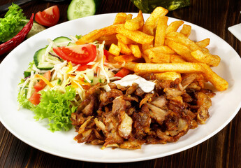 Gyros with French Fries on white Background