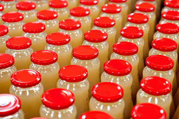 Juice making, factory line drink production, industry juice cans packaging lab manufacture