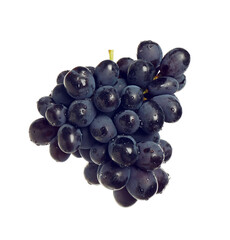 Bunch of fresh ripe juicy dark blue grapes isolated on white