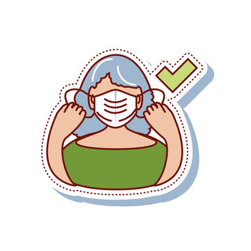 Coronavirus Covid 19, Woman Wear A Face Mask Correctly Sticker Icon