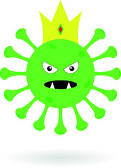 Green covid monster. Cartoon corona virus isolated on the white background.