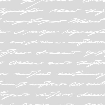 Vector seamless pattern. Write text word. Scrawl handwritten. Subtle background. Abstract script pattern. Write letter. Handwriting scribble. Written hand unreadable text. Scribbles for design prints