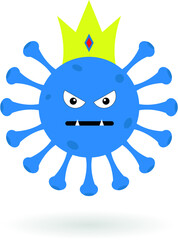 Blue covid monster. Coronavirus cartoon monster isolated on the white background.