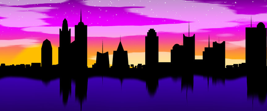 Stilisierte Skyline im Abendrot-