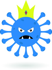 Blue covid monster. Coronavirus cartoon monster isolated on the white background.