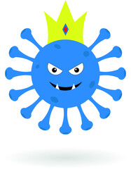 Blue covid monster. Coronavirus cartoon monster isolated on the white background.
