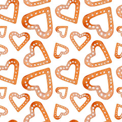 Watercolor of seamless pattern with Christmas sweet desserts and cookies. Endless texture for festive design and holiday decoration.