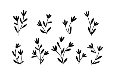 Fototapeta premium Hand drawn vector collection. Silhouettes of small flowers