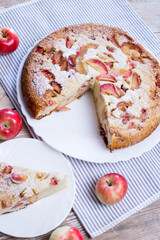 Homemade Apple pie. Delicious Breakfast with Charlotte and tea.