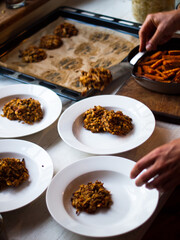 Home made mung bean fritters in natural light.