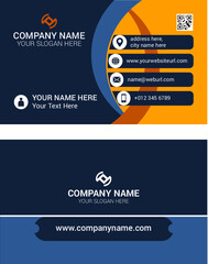 Horizontal orange and deep grey color business card vector template, simple clean layout design template 