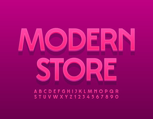Fototapeta premium Vector bright banner Modern STore. Trendy Pink Font. 3D stylish Alphabet Letters and Numbers set