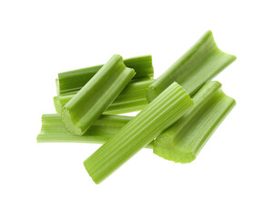 Fresh green celery sticks isolated on white