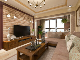 There are cloth sofa and table in the clean living room