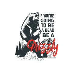 Hand drawn wilderness badge with mountain landscape and inspiring lettering 