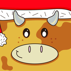 Cute square faces with bull face. Cartoon animals. Square animal face concept. Great for New Year's design. Hand-drawn. Vector illustration.