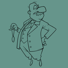 sketch of a cartoon respectable man in a suit holding a medal in his hand
